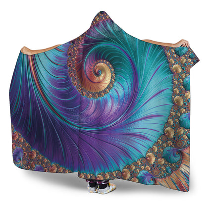 Abstract Fractal Print Hooded Blanket