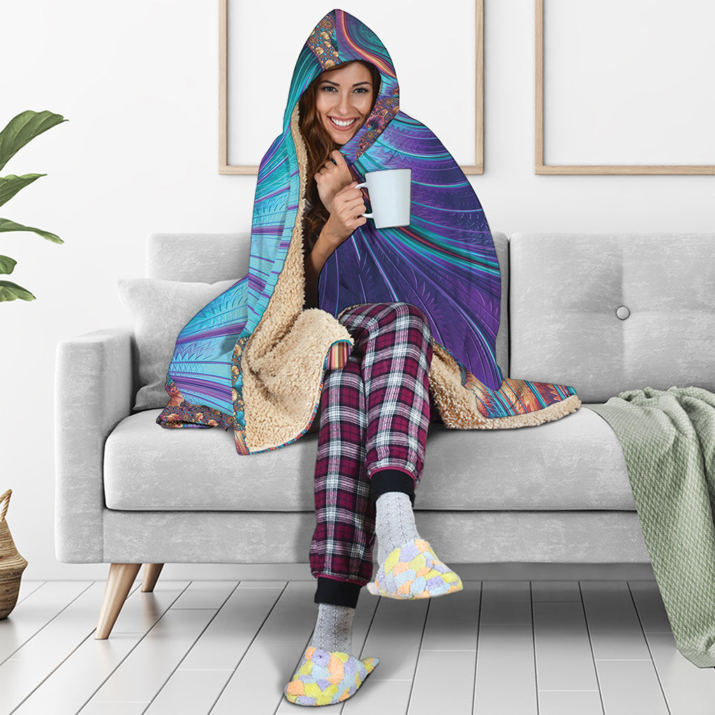 Abstract Fractal Print Hooded Blanket