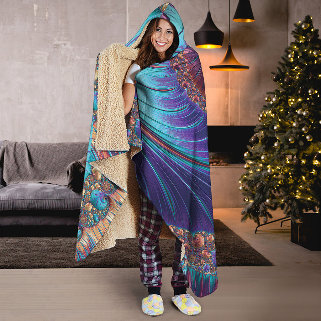 Abstract Fractal Print Hooded Blanket