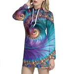 Abstract Fractal Print Hoodie Dress