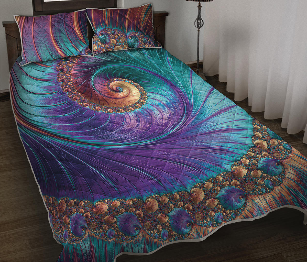 Abstract Fractal Print Quilt Bed Set