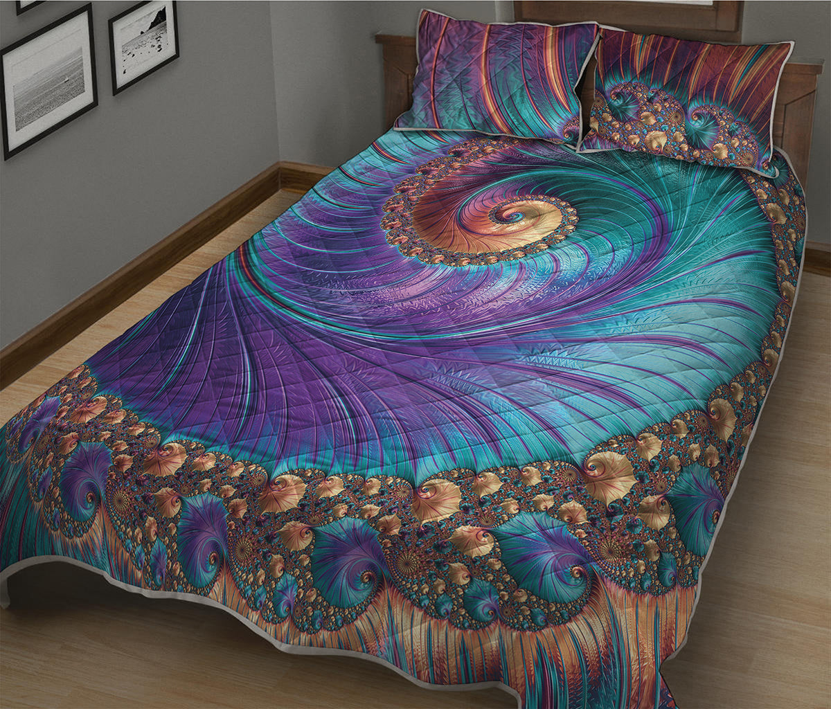 Abstract Fractal Print Quilt Bed Set