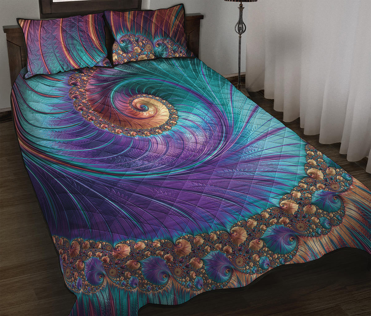 Abstract Fractal Print Quilt Bed Set