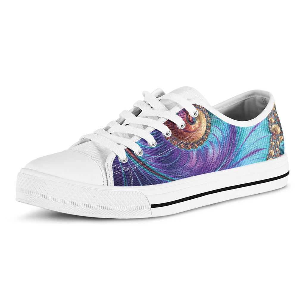 Abstract Fractal Print White Low Top Shoes