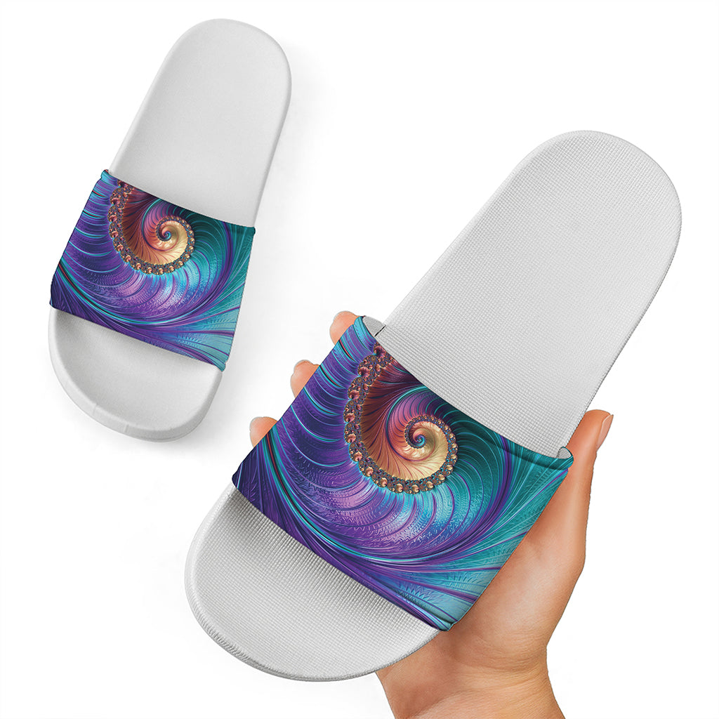 Abstract Fractal Print White Slide Sandals