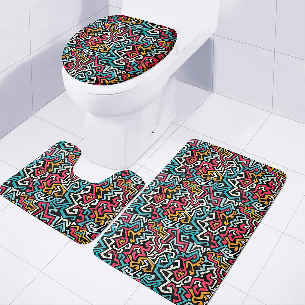 Abstract Funky Pattern Print 3 Piece Bath Mat Set