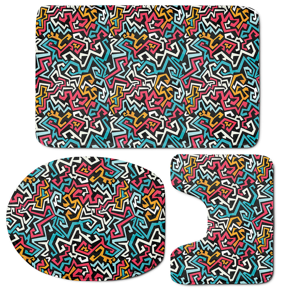 Abstract Funky Pattern Print 3 Piece Bath Mat Set