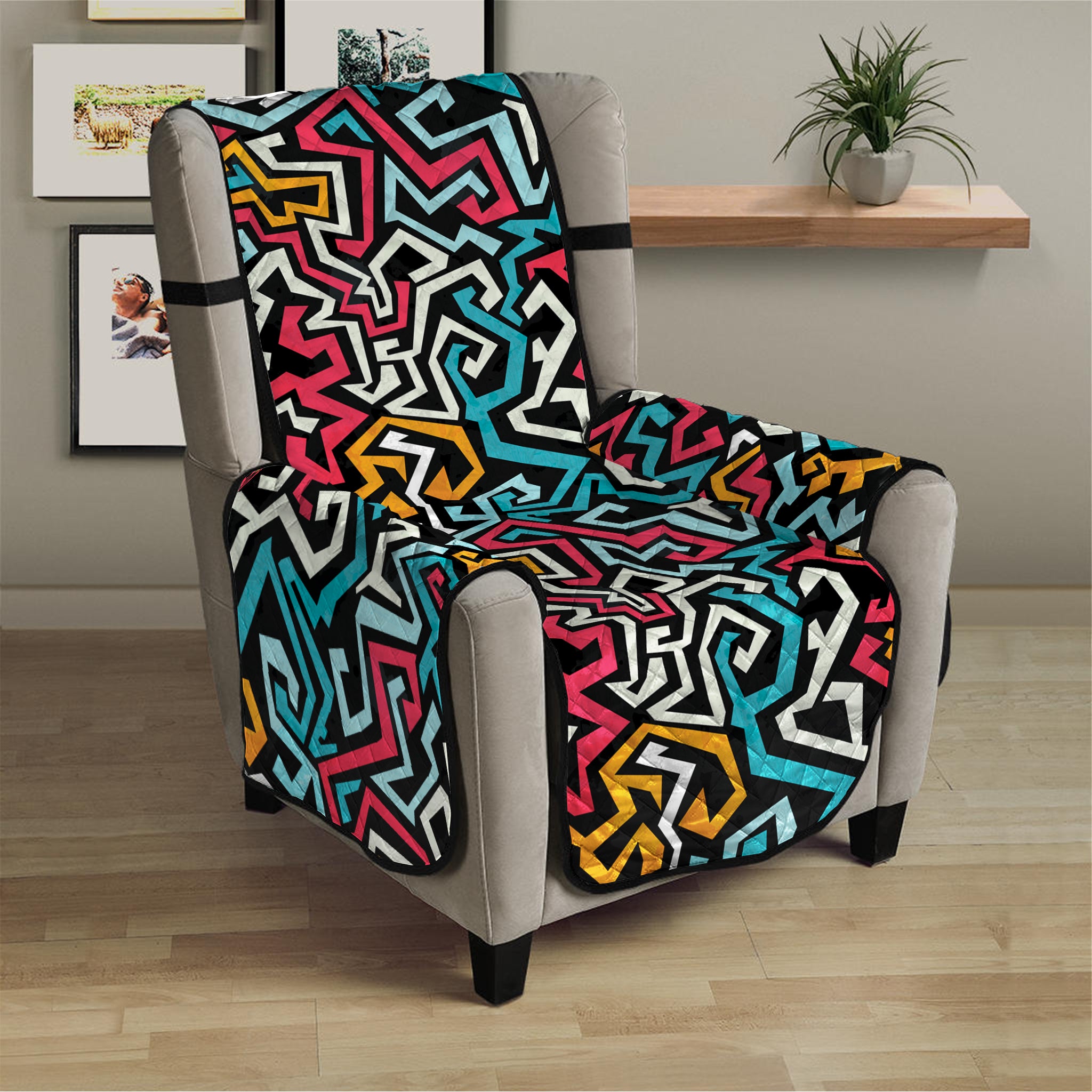 Abstract Funky Pattern Print Armchair Protector