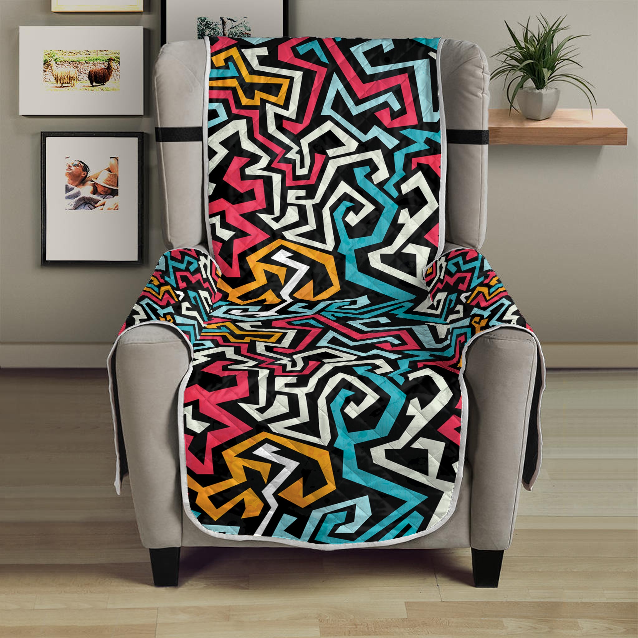 Abstract Funky Pattern Print Armchair Protector