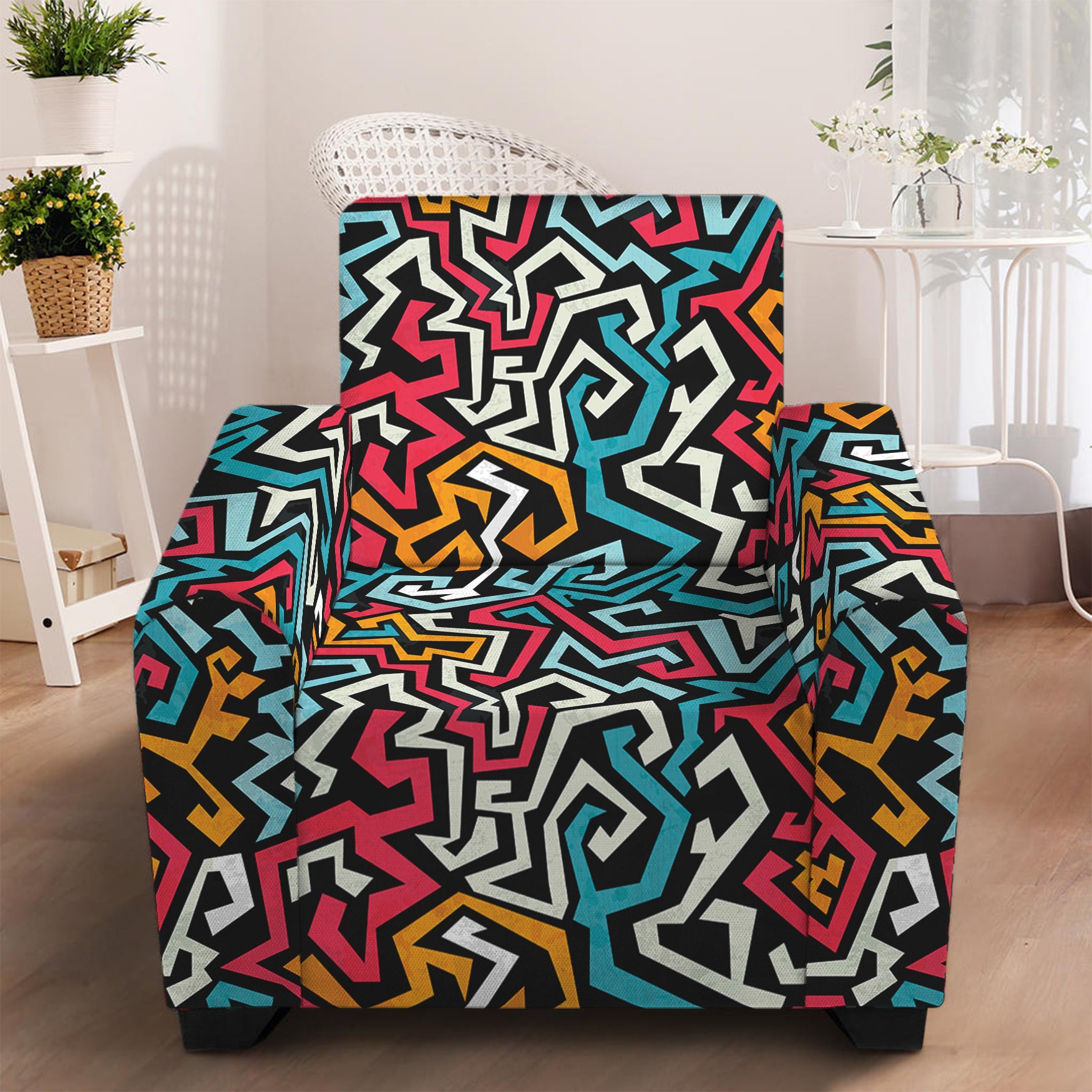 Abstract Funky Pattern Print Armchair Slipcover