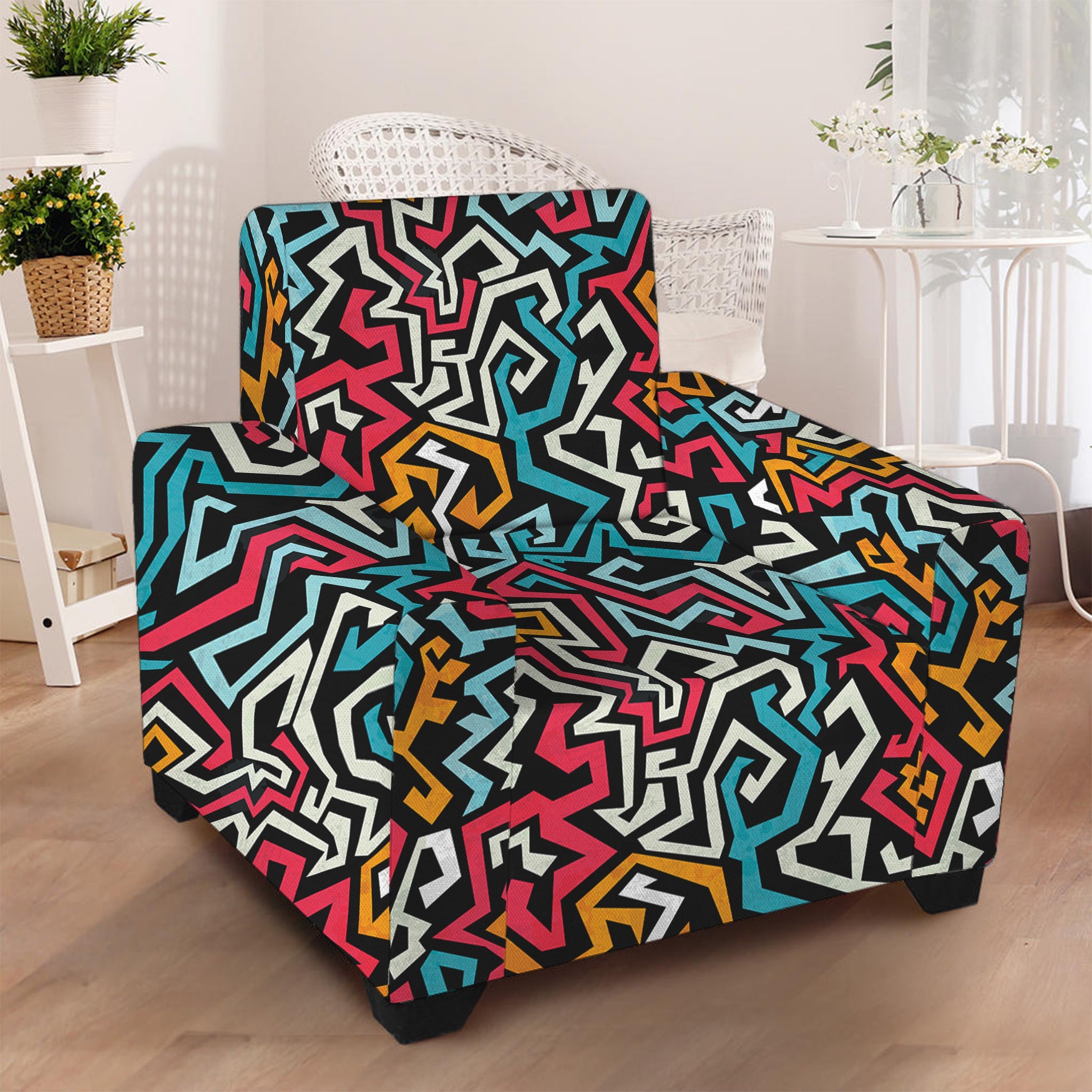 Abstract Funky Pattern Print Armchair Slipcover