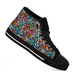 Abstract Funky Pattern Print Black High Top Shoes