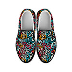 Abstract Funky Pattern Print Black Slip On Shoes