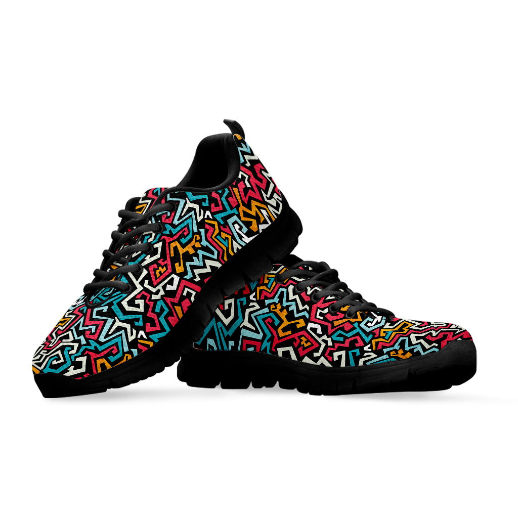 Abstract Funky Pattern Print Black Sneakers