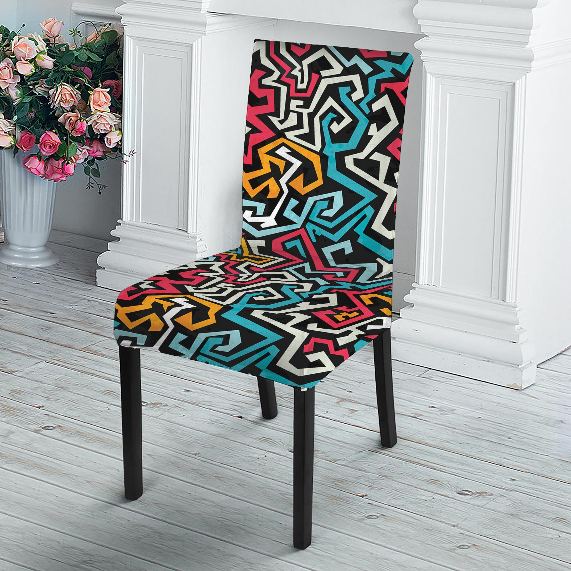 Abstract Funky Pattern Print Dining Chair Slipcover