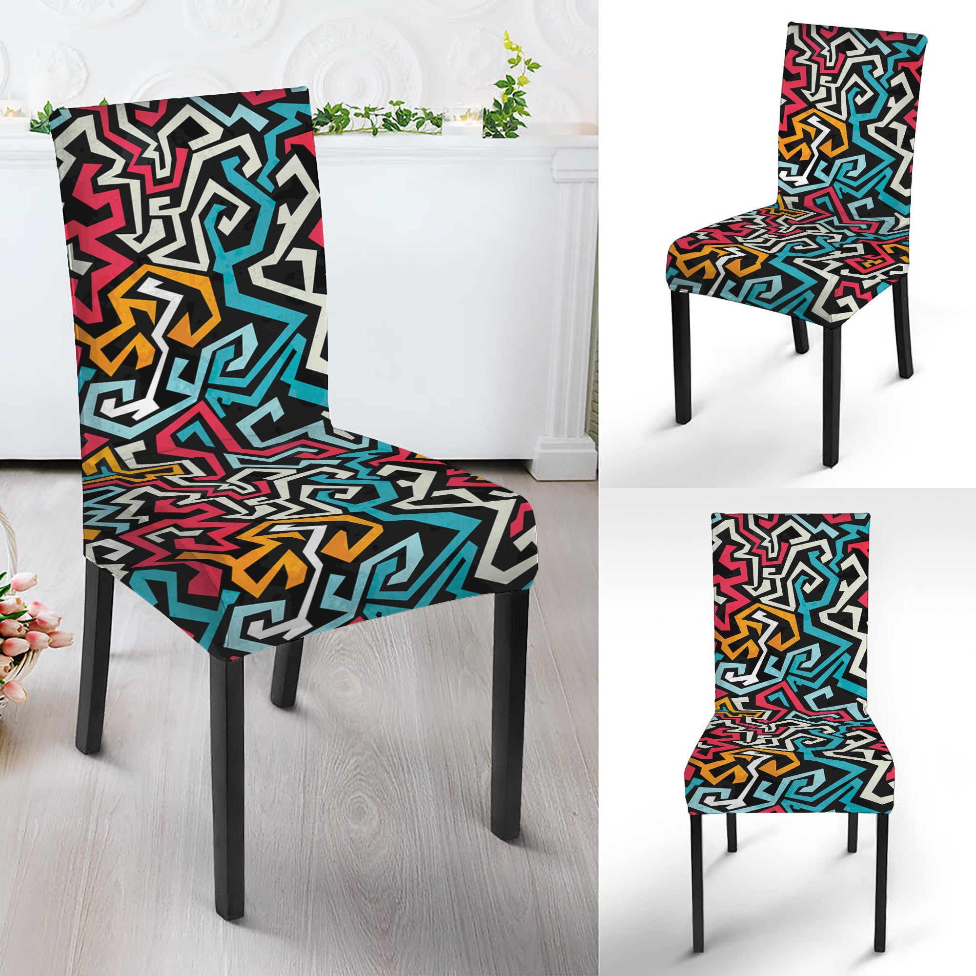 Abstract Funky Pattern Print Dining Chair Slipcover