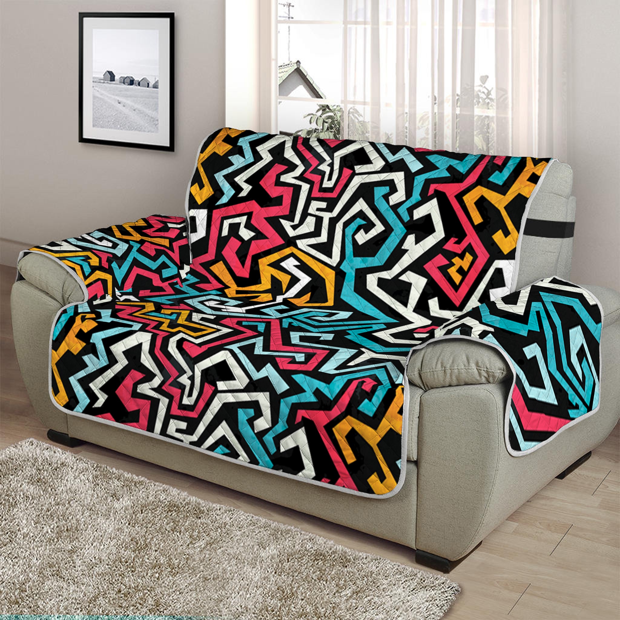 Abstract Funky Pattern Print Half Sofa Protector