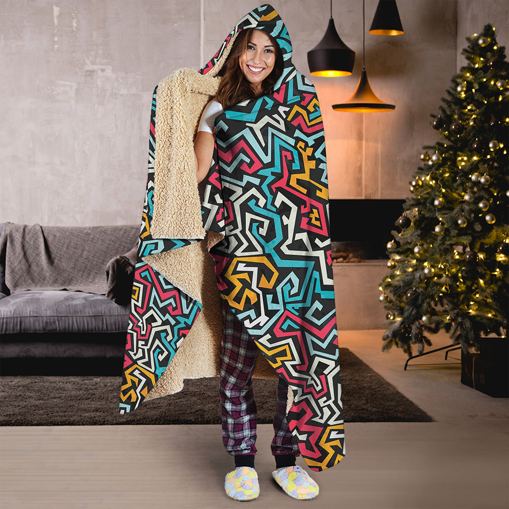 Abstract Funky Pattern Print Hooded Blanket