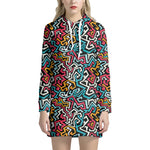 Abstract Funky Pattern Print Hoodie Dress