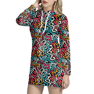 Abstract Funky Pattern Print Hoodie Dress