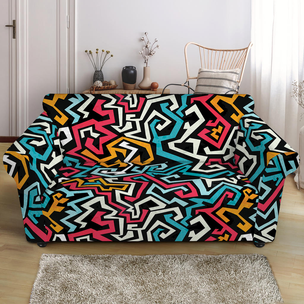 Abstract Funky Pattern Print Loveseat Slipcover