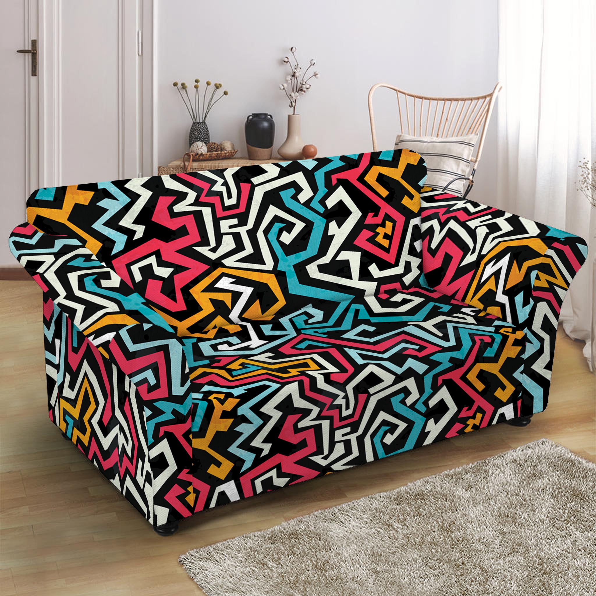 Abstract Funky Pattern Print Loveseat Slipcover