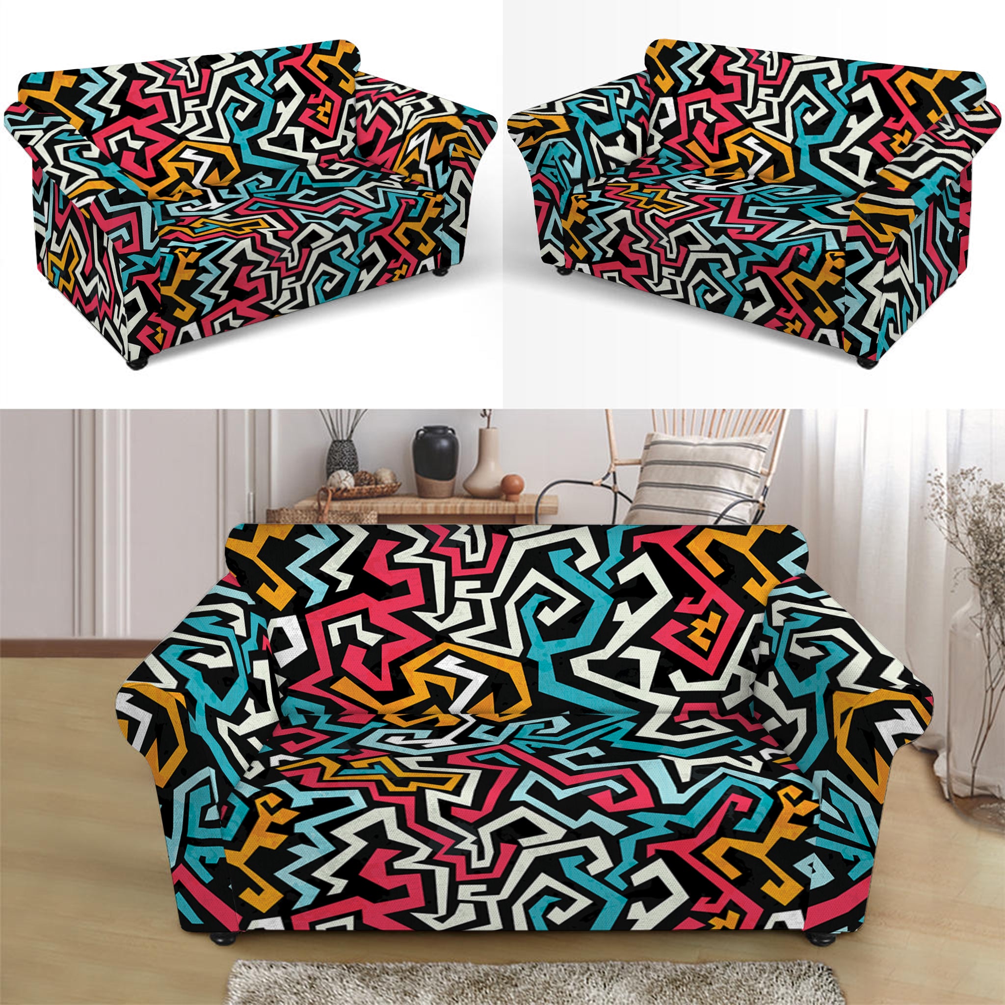 Abstract Funky Pattern Print Loveseat Slipcover