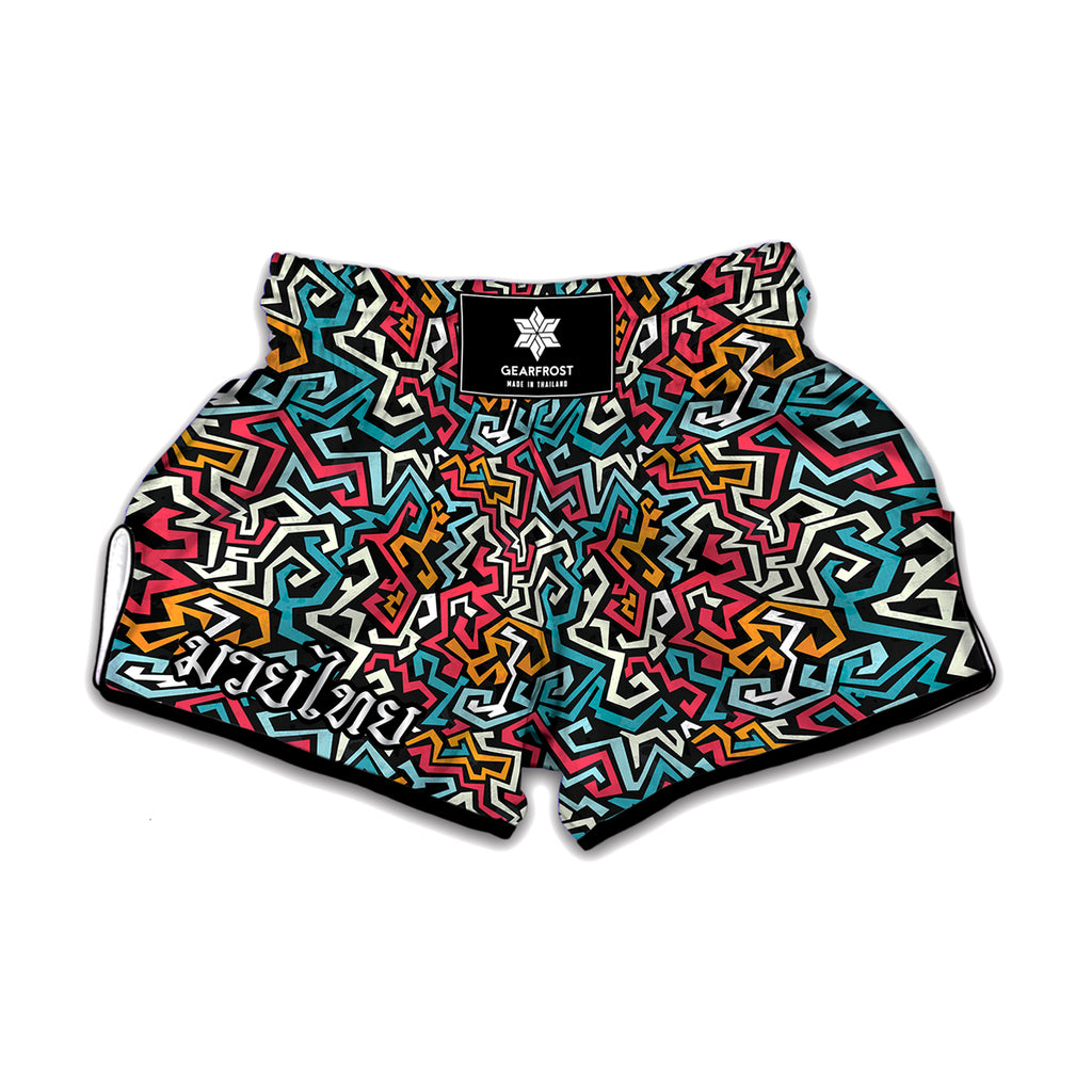 Abstract Funky Pattern Print Muay Thai Boxing Shorts