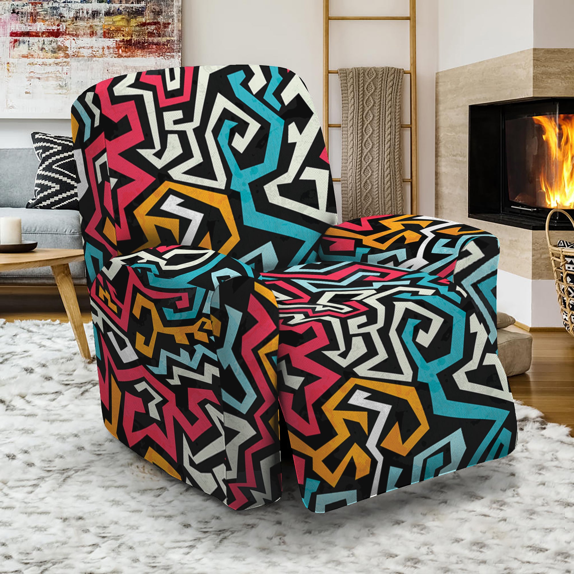 Abstract Funky Pattern Print Recliner Slipcover