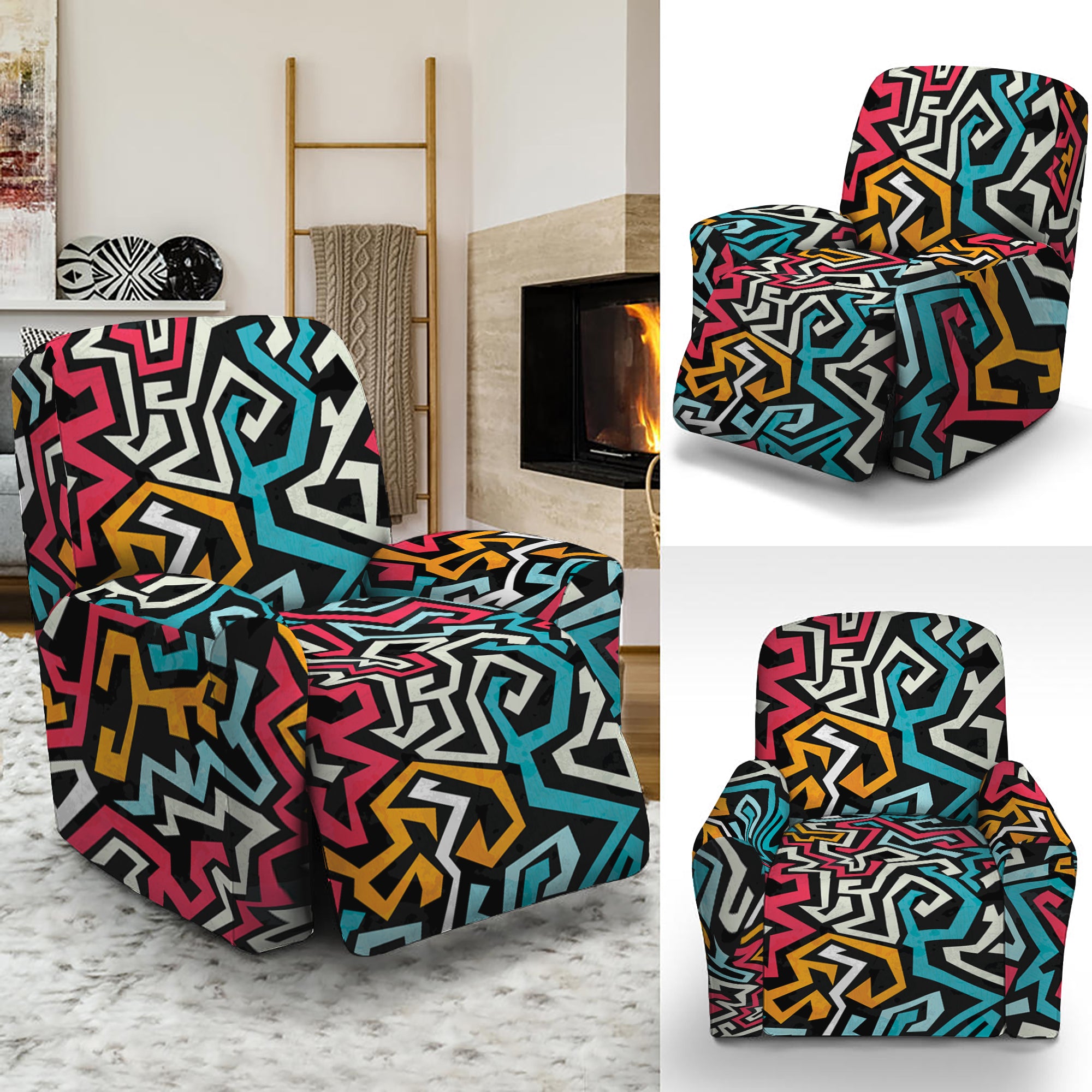 Abstract Funky Pattern Print Recliner Slipcover