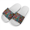 Abstract Funky Pattern Print White Slide Sandals