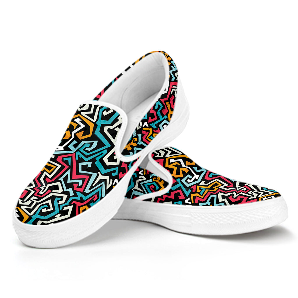 Abstract Funky Pattern Print White Slip On Shoes