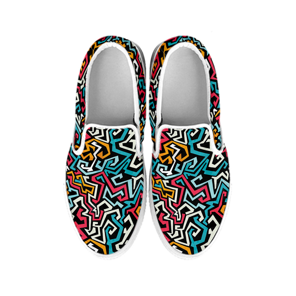 Abstract Funky Pattern Print White Slip On Shoes