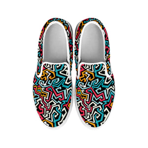 Abstract Funky Pattern Print White Slip On Shoes