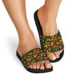 Abstract Geometric Reggae Pattern Print Black Slide Sandals