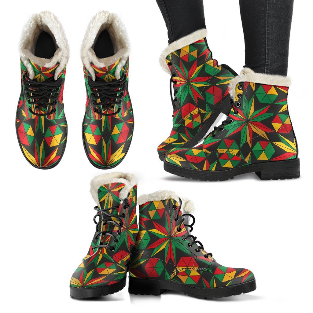 Abstract Geometric Reggae Pattern Print Comfy Boots GearFrost