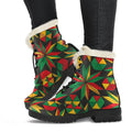 Abstract Geometric Reggae Pattern Print Faux Fur Leather Boots