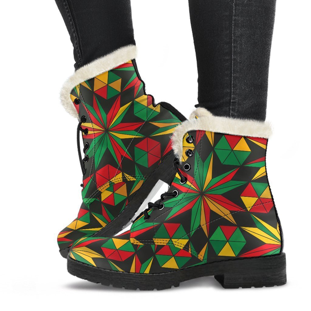Abstract Geometric Reggae Pattern Print Comfy Boots GearFrost