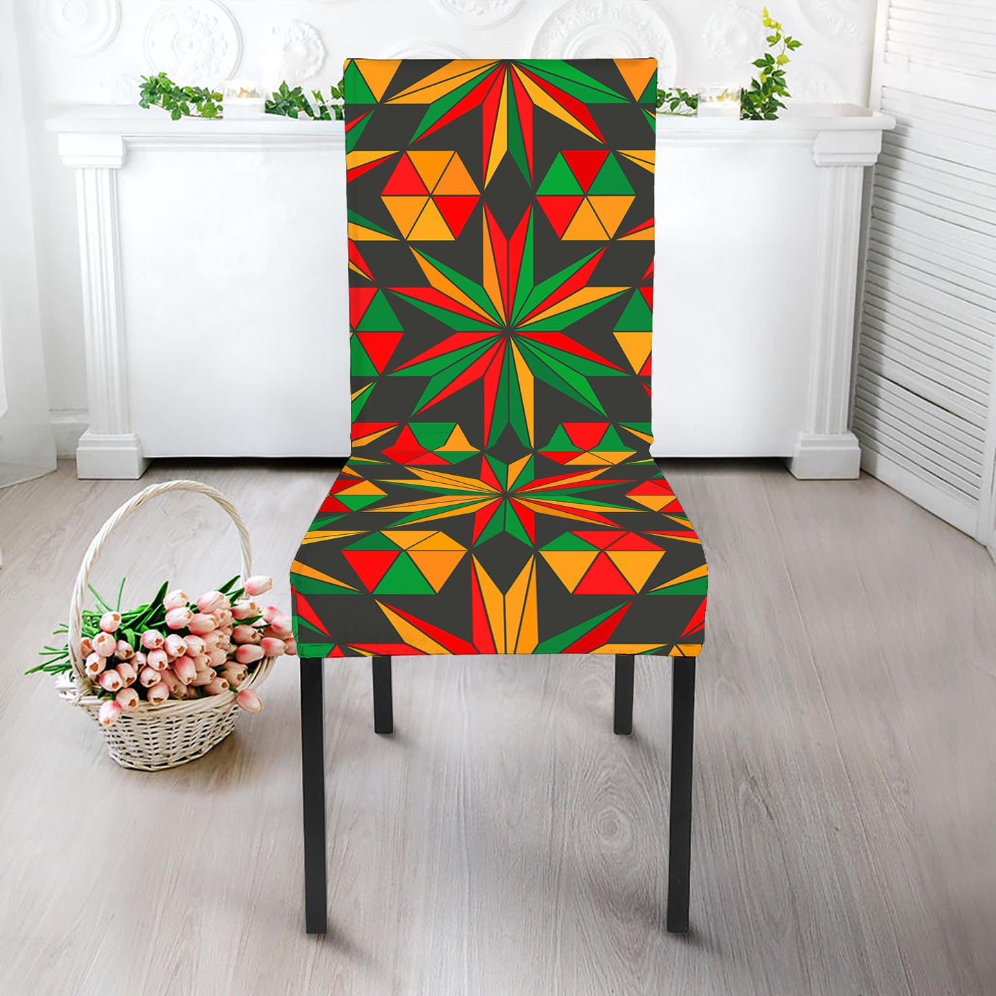 Abstract Geometric Reggae Pattern Print Dining Chair Slipcover