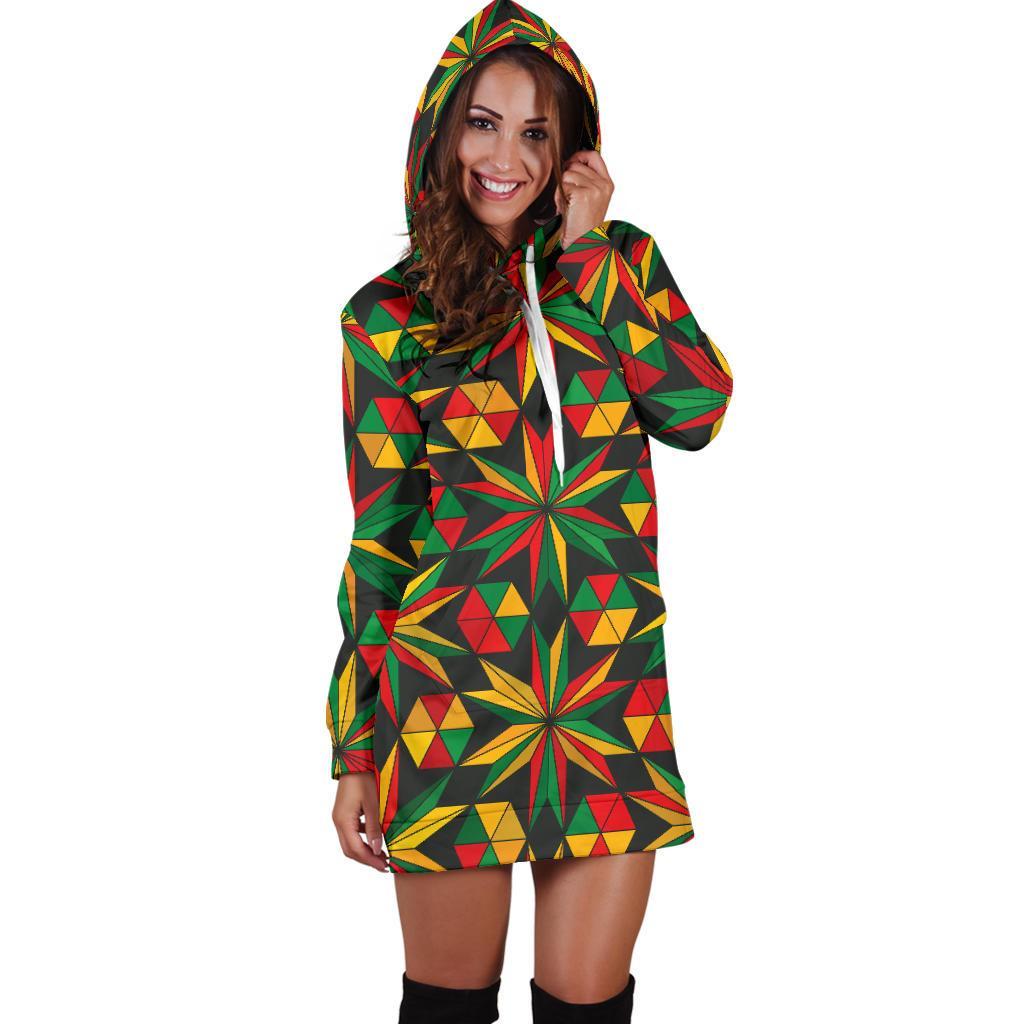 Abstract Geometric Reggae Pattern Print Hoodie Dress GearFrost