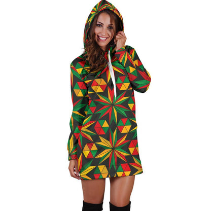 Abstract Geometric Reggae Pattern Print Hoodie Dress GearFrost