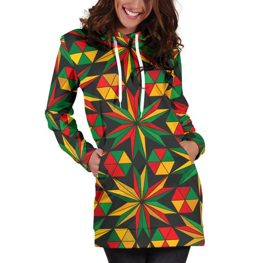 Abstract Geometric Reggae Pattern Print Hoodie Dress GearFrost