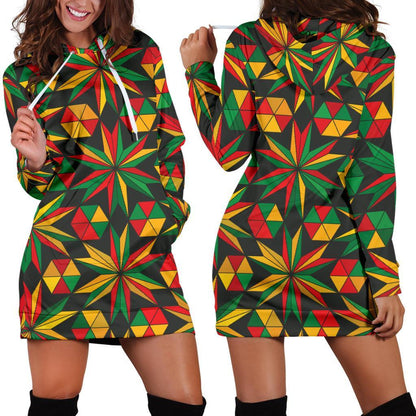 Abstract Geometric Reggae Pattern Print Hoodie Dress GearFrost