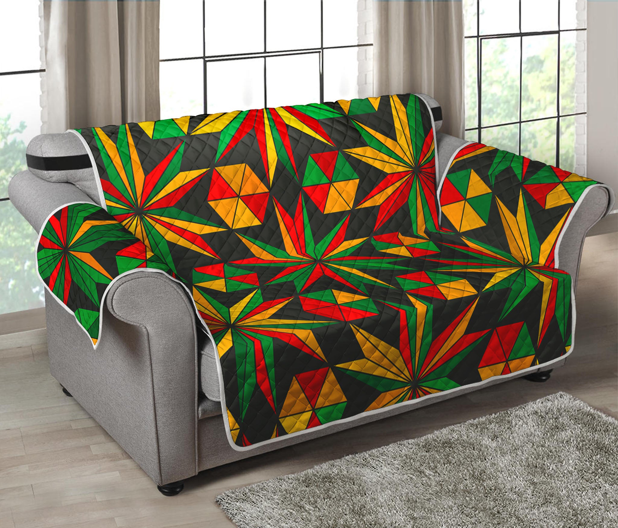 Abstract Geometric Reggae Pattern Print Loveseat Protector