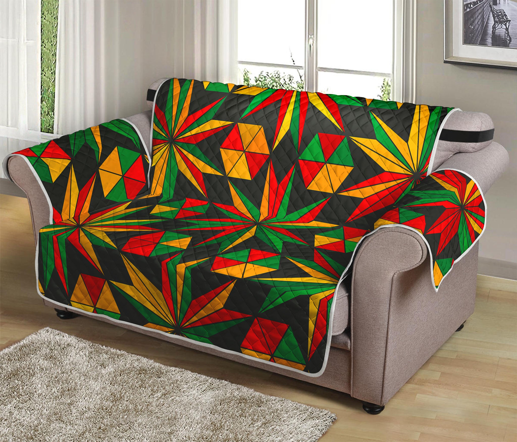 Abstract Geometric Reggae Pattern Print Loveseat Protector