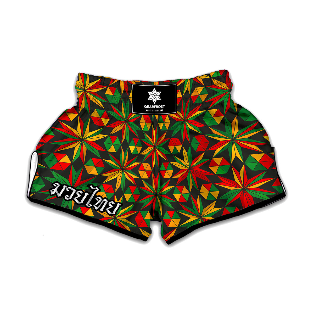 Abstract Geometric Reggae Pattern Print Muay Thai Boxing Shorts