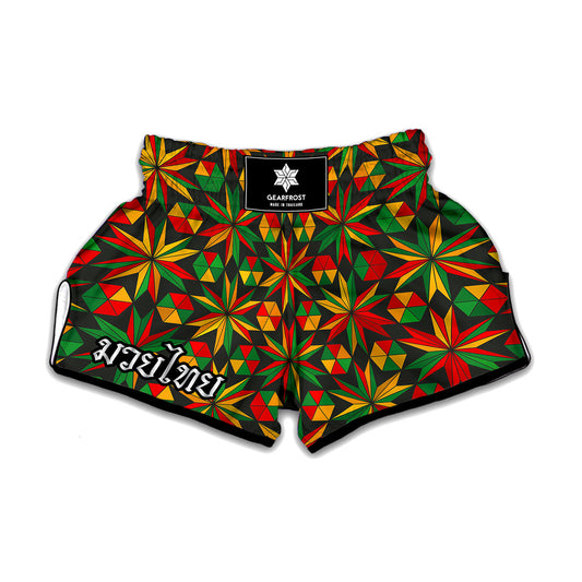 Abstract Geometric Reggae Pattern Print Muay Thai Boxing Shorts