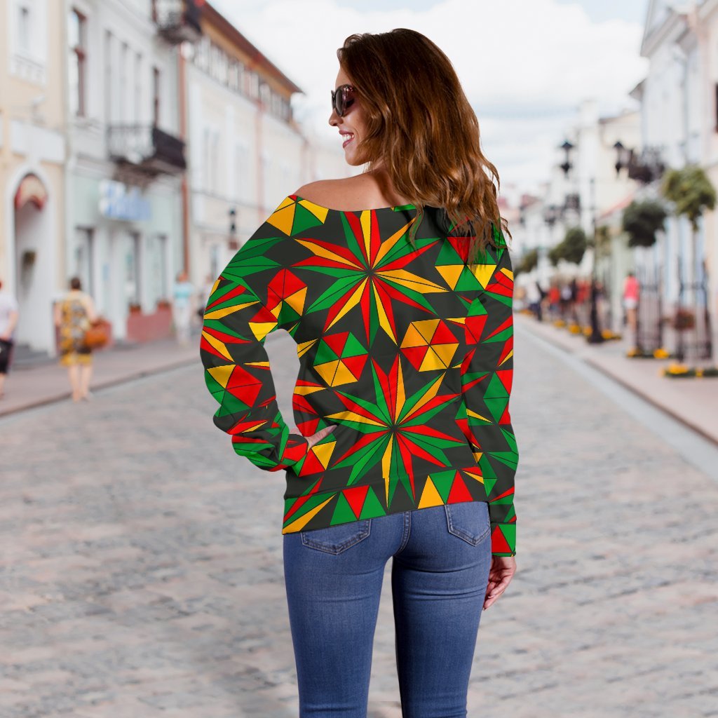 Abstract Geometric Reggae Pattern Print Off Shoulder Sweatshirt GearFrost