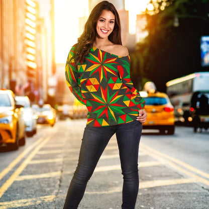 Abstract Geometric Reggae Pattern Print Off Shoulder Sweatshirt GearFrost