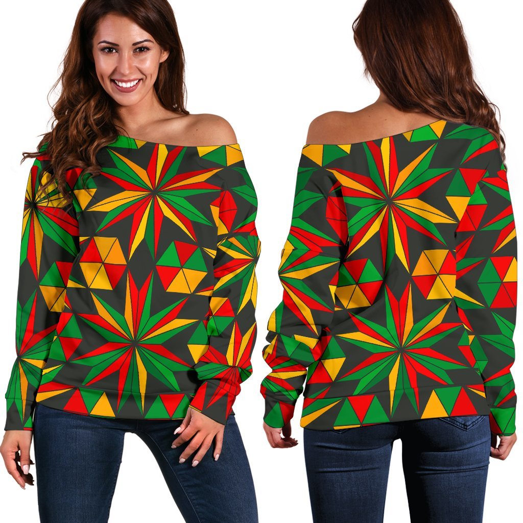 Abstract Geometric Reggae Pattern Print Off Shoulder Sweatshirt GearFrost